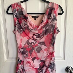 Express Pink and Gray Draped Sleeveless Blouse